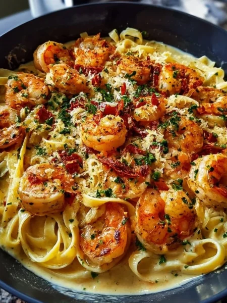 Delicious Marry Me Shrimp Pasta served in a bowl with fresh herbs