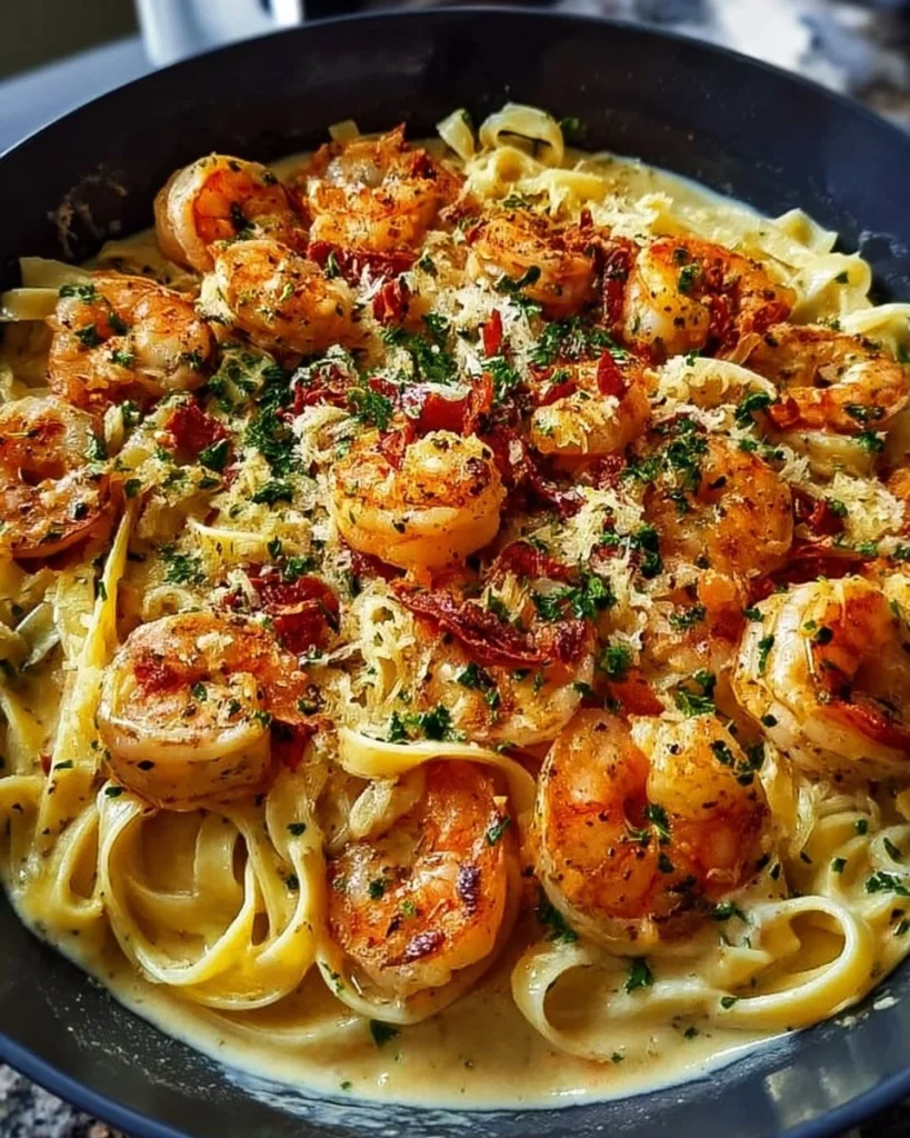 Delicious Marry Me Shrimp Pasta served in a bowl with fresh herbs
