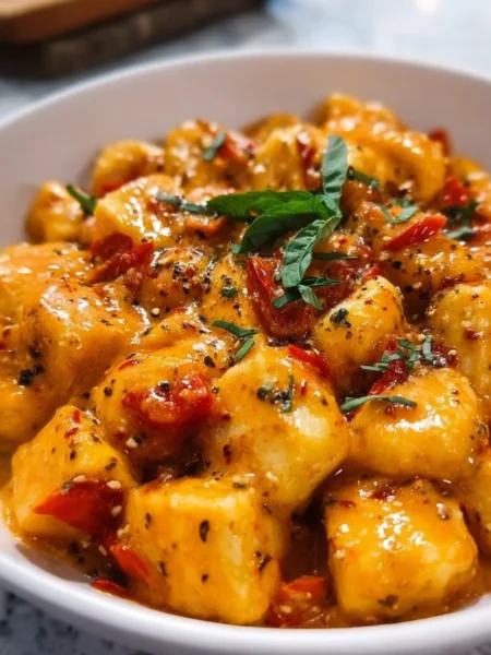 Vegan gnocchi dish with Marry Me Tofu, showcasing a delicious Italian meal.