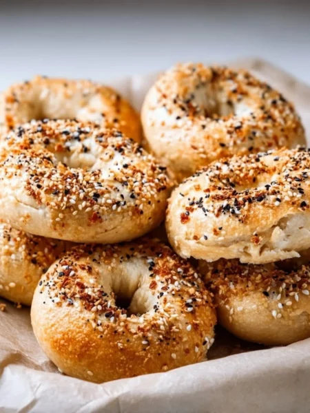 Freshly baked no rise Greek yogurt bagels ready to be served.
