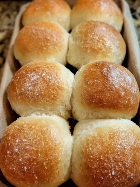 Freshly baked sourdough discard rolls in a basket