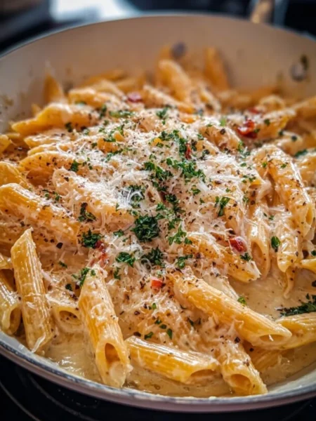 Delicious one pot creamy garlic pasta served in a bowl