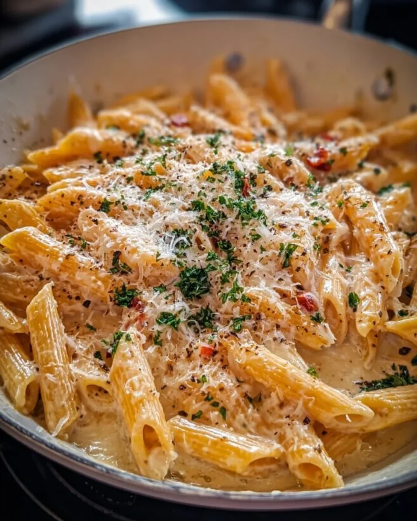 Delicious one pot creamy garlic pasta served in a bowl