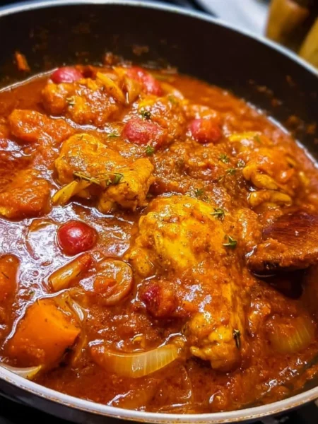 One Pot Moroccan Chicken Stew in a bowl, gluten free and dairy free dish