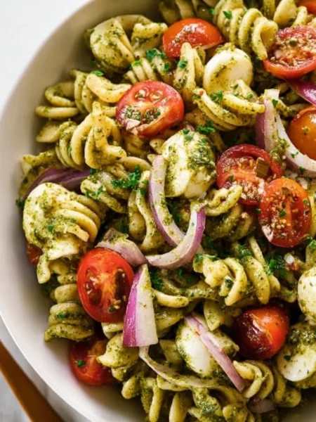 Delicious Pesto Pasta Salad with fresh ingredients and vibrant colors
