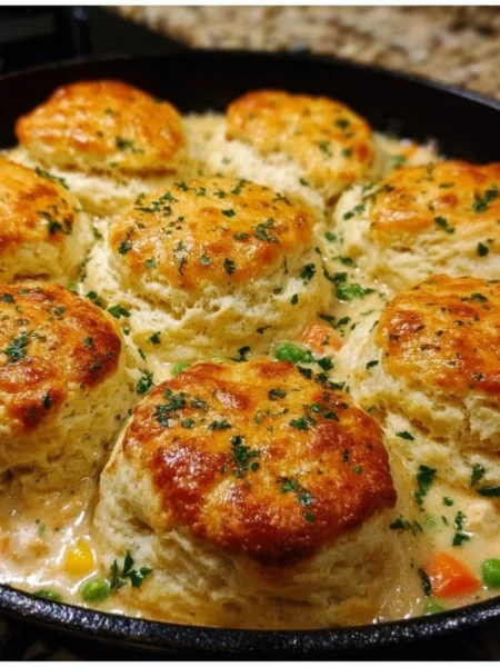 Delicious Red Lobster Biscuit Chicken Pot Pie with flaky biscuits and chicken filling