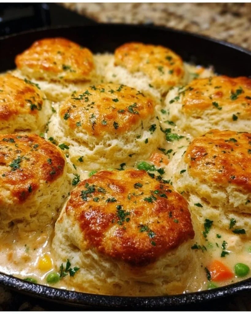 Delicious Red Lobster Biscuit Chicken Pot Pie with flaky biscuits and chicken filling