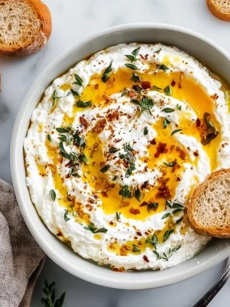 Delicious ricotta dip with hot honey served at a fall cocktail party