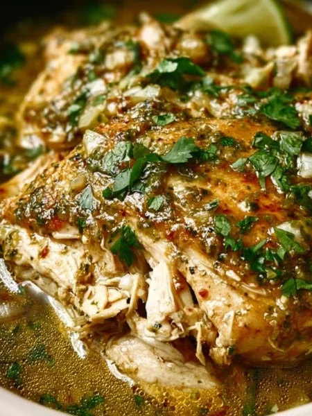 Delicious Salsa Verde Crockpot Chicken served with garnishes