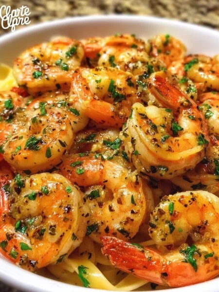 Delicious shrimp scampi served with garlic butter and fresh parsley