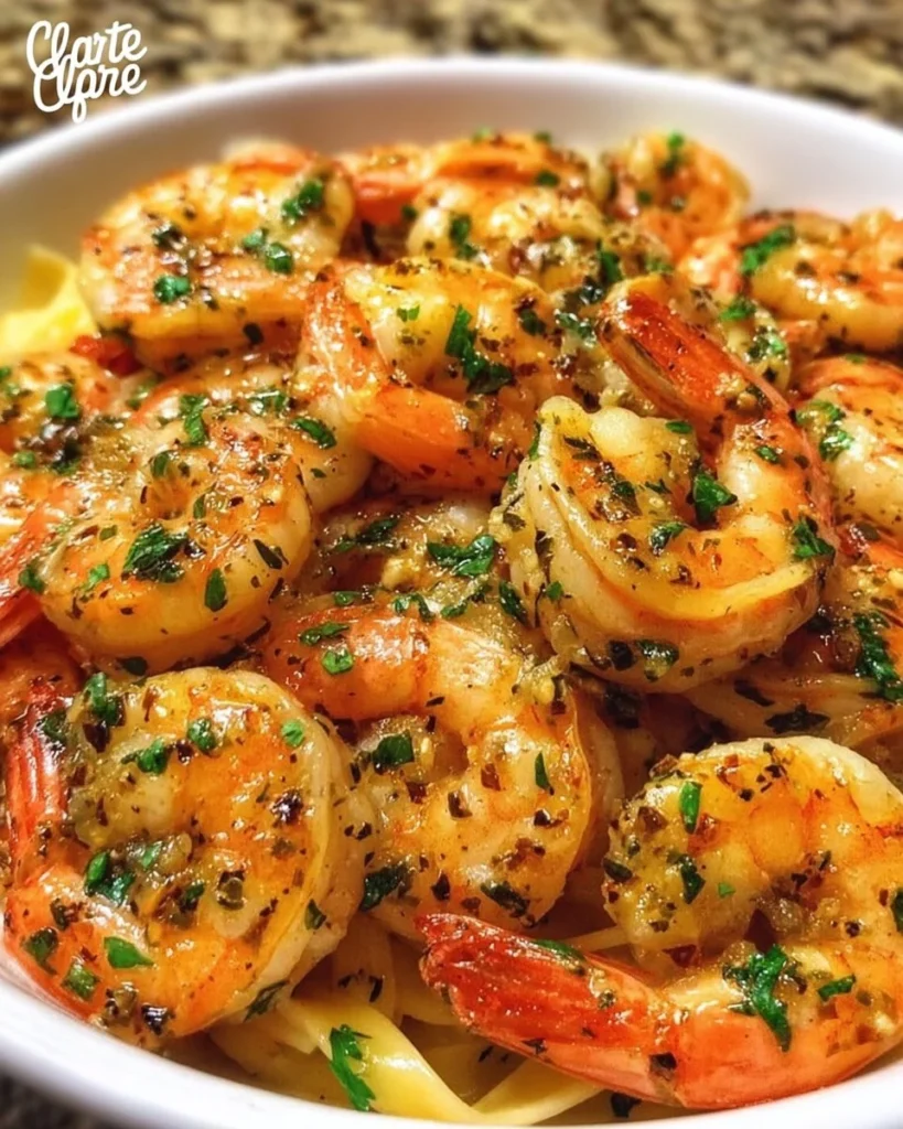 Delicious shrimp scampi served with garlic butter and fresh parsley