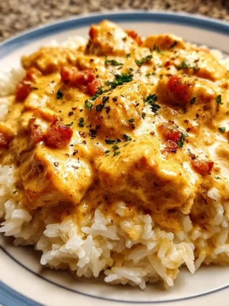 Delicious smothered chicken served over rice, perfect for a cozy dinner.