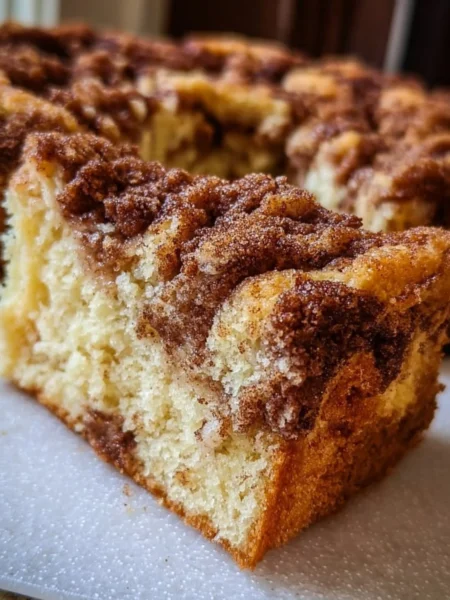 Sourdough Discard Coffee Cake topped with streusel and served on a plate
