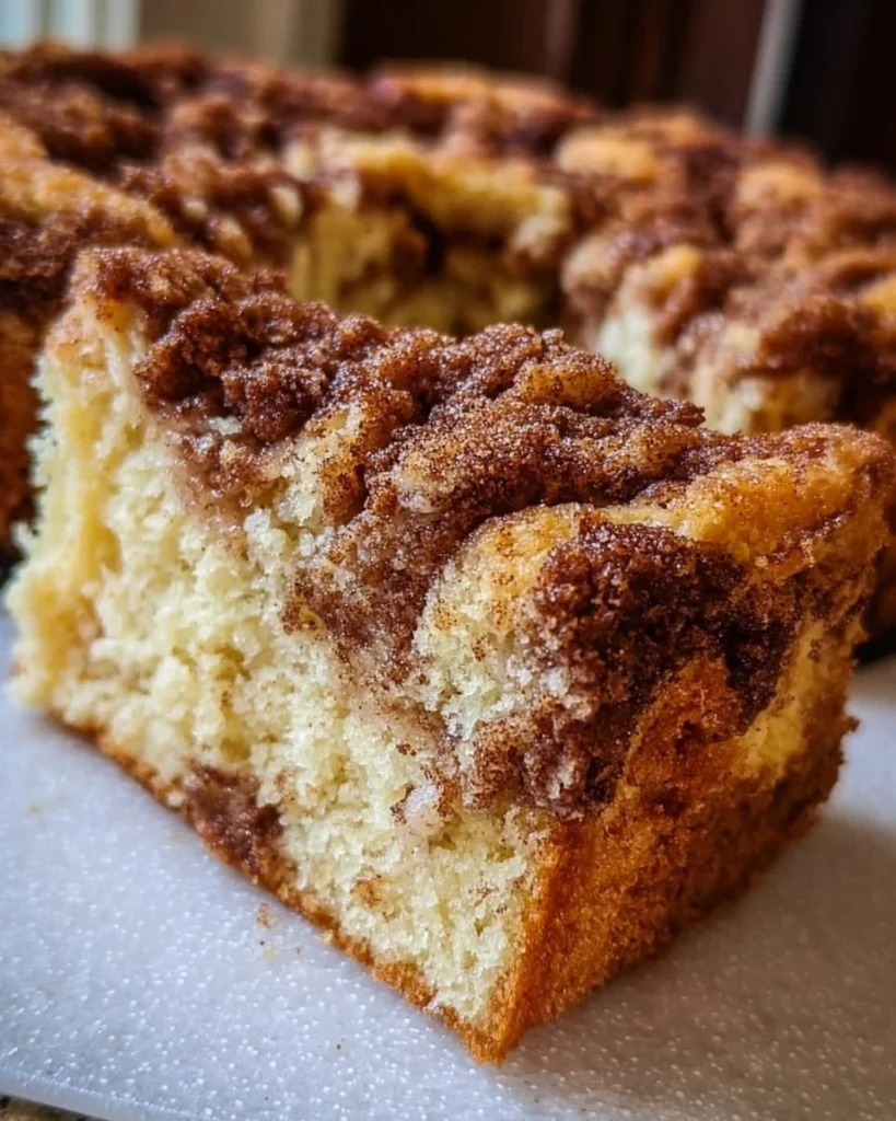 Sourdough Discard Coffee Cake topped with streusel and served on a plate