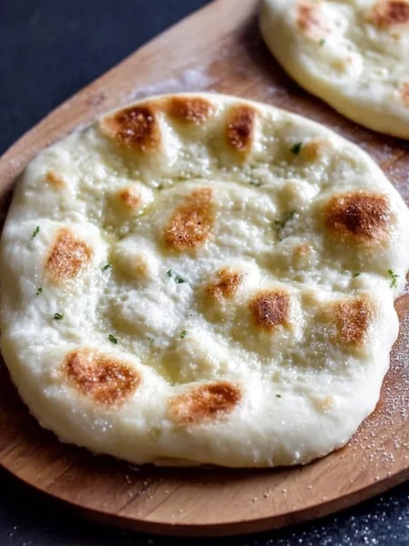 Freshly baked sourdough naan made with sourdough discard