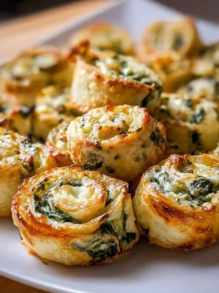 Pinwheels filled with spinach dip, perfect party appetizer.