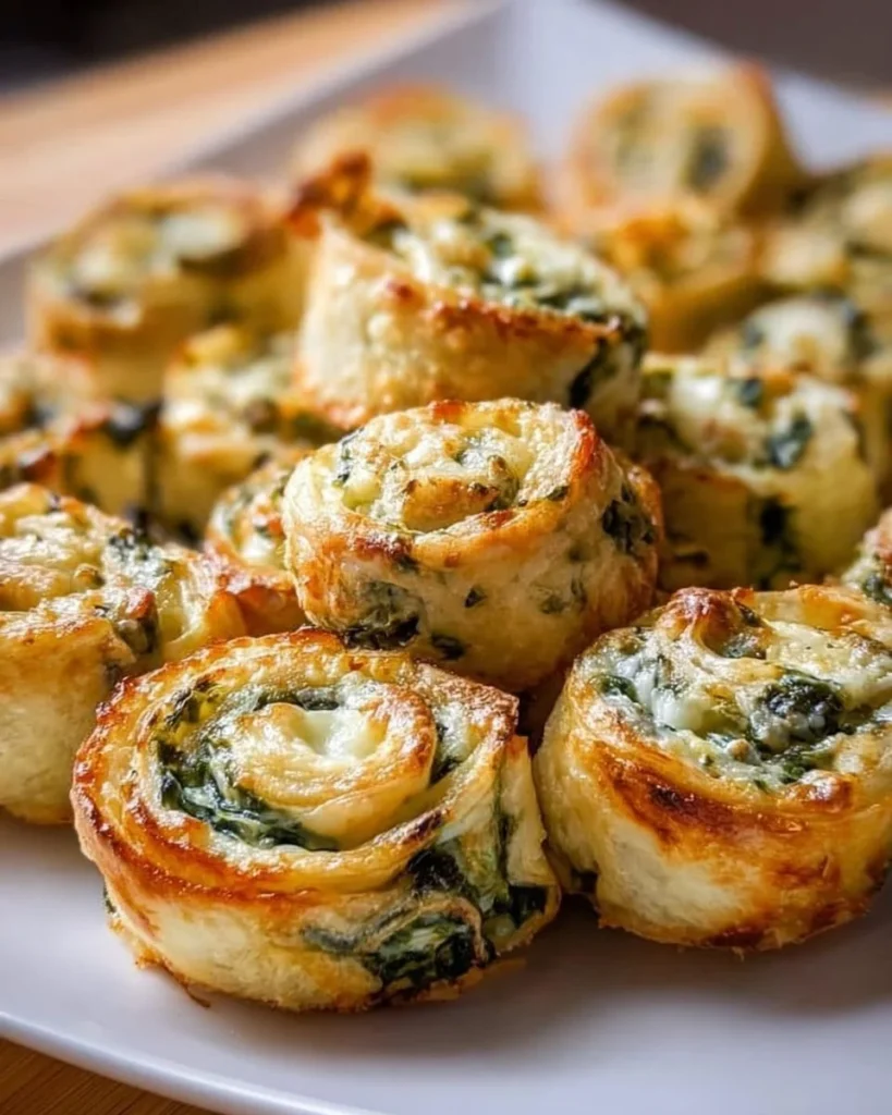 Pinwheels filled with spinach dip, perfect party appetizer.