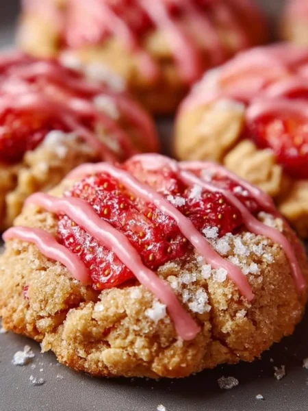 Delicious strawberry crunch cookies with a crispy topping