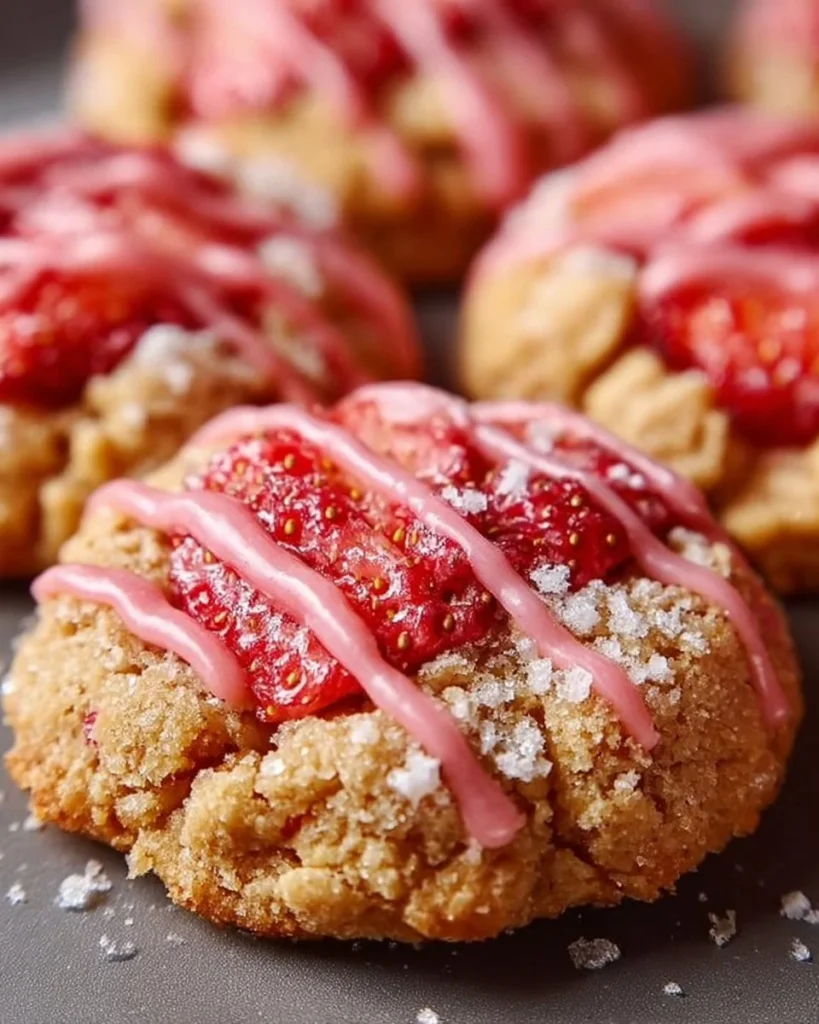 Delicious strawberry crunch cookies with a crispy topping