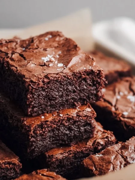 Delicious sourdough brownies made with sourdough discard on a wooden table.