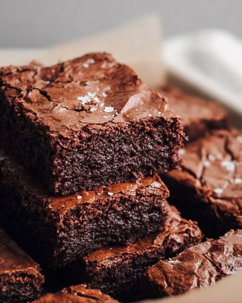 Delicious sourdough brownies made with sourdough discard on a wooden table.