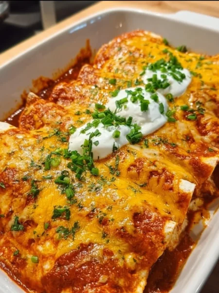 Delicious quick and easy chicken enchiladas topped with cheese and sauce