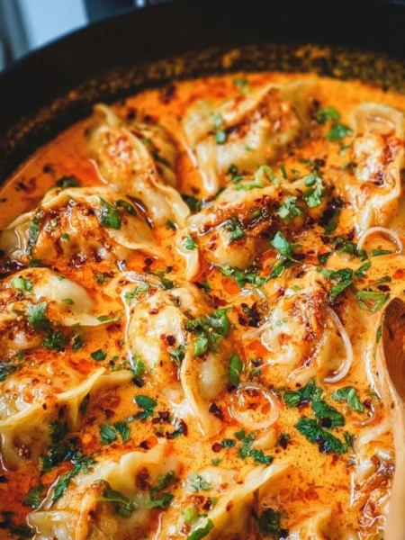 Viral baked dumplings served with red curry sauce on a plate