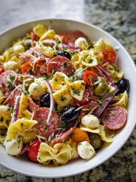 Zesty Italian pasta salad with fresh vegetables and dressing
