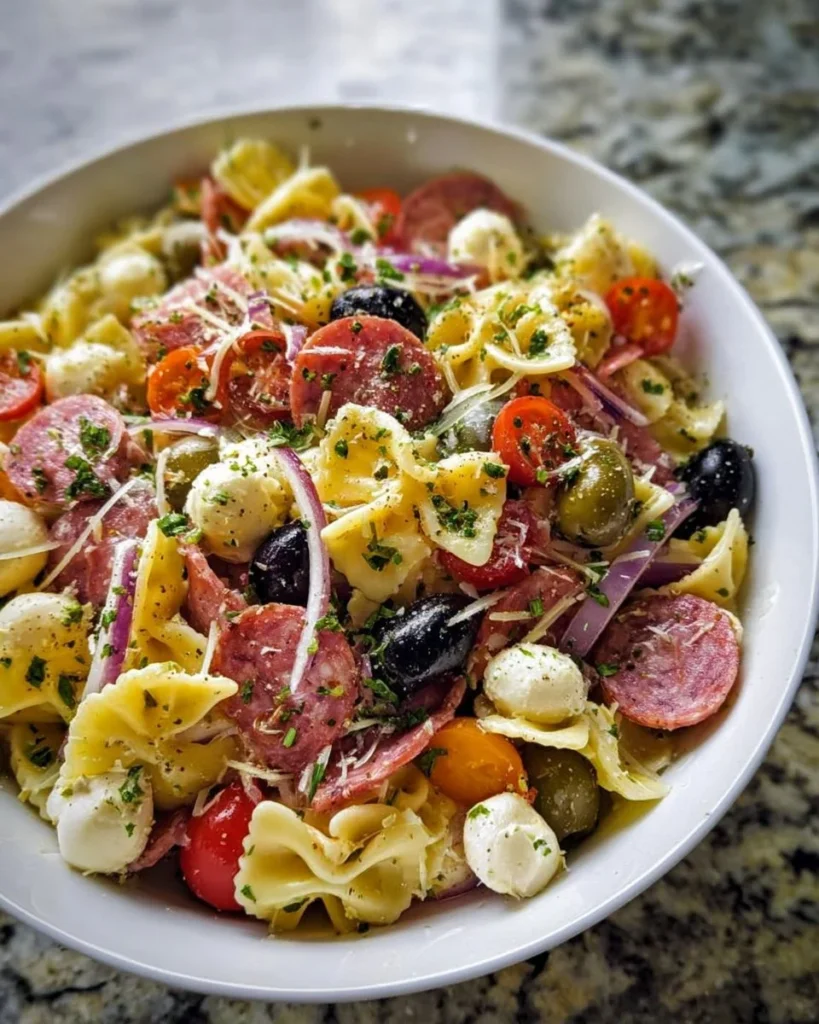 Zesty Italian pasta salad with fresh vegetables and dressing