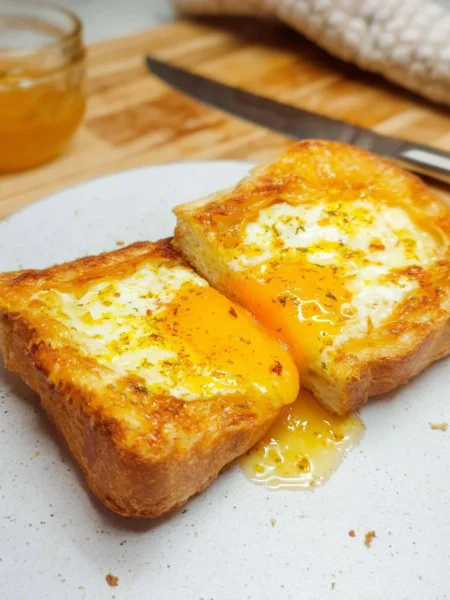 Delicious Air Fryer Egg Cheese Toast topped with melted cheese and egg