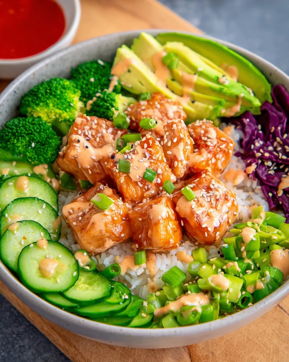 Air Fryer Bang Bang Salmon Bowls
