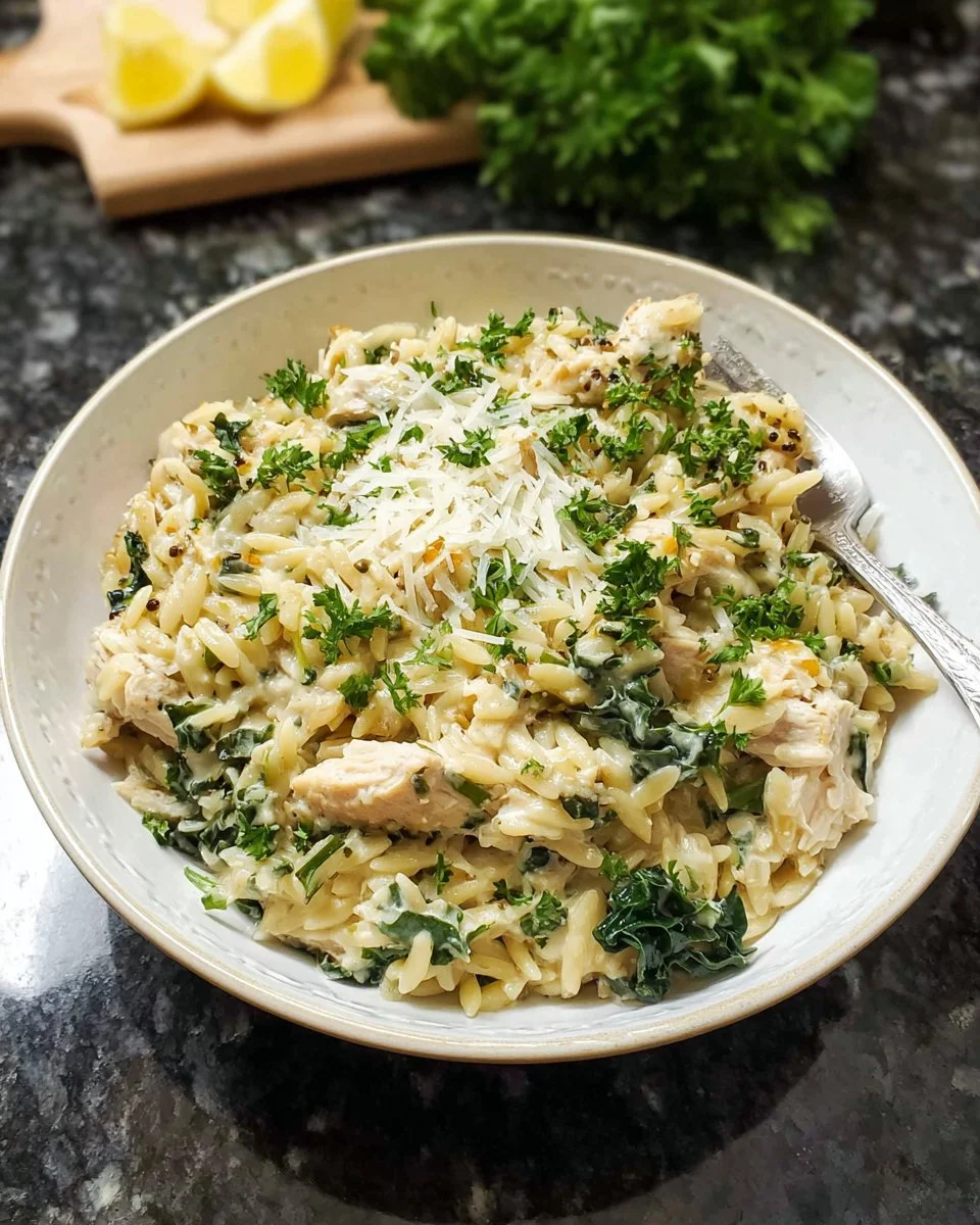 Creamy Chicken Orzo with Kale