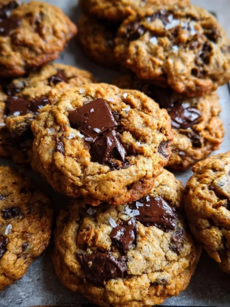 Brown Butter Pumpkin Oatmeal Chocolate Chip Cookies on a plate