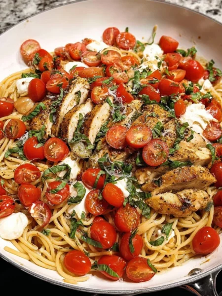 Delicious Bruschetta Chicken Pasta with fresh ingredients and vibrant flavors