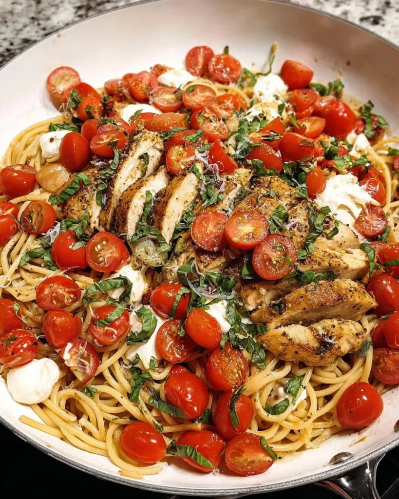 Delicious Bruschetta Chicken Pasta with fresh ingredients and vibrant flavors