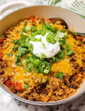 Cheesy Taco Rice topped with melted cheese and fresh ingredients