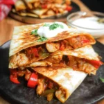 Tasty chicken fajita quesadillas with colorful peppers and melted cheese