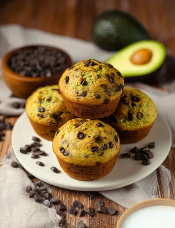 Delicious chocolate chip avocado muffins fresh out of the oven