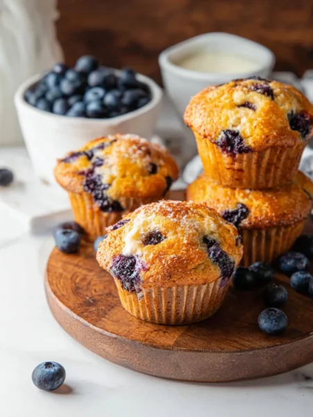 Delicious cottage cheese blueberry muffins fresh out of the oven
