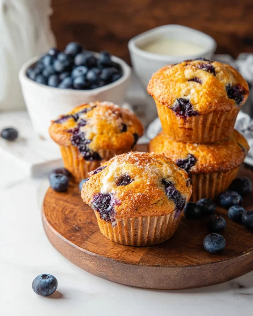 Delicious cottage cheese blueberry muffins fresh out of the oven