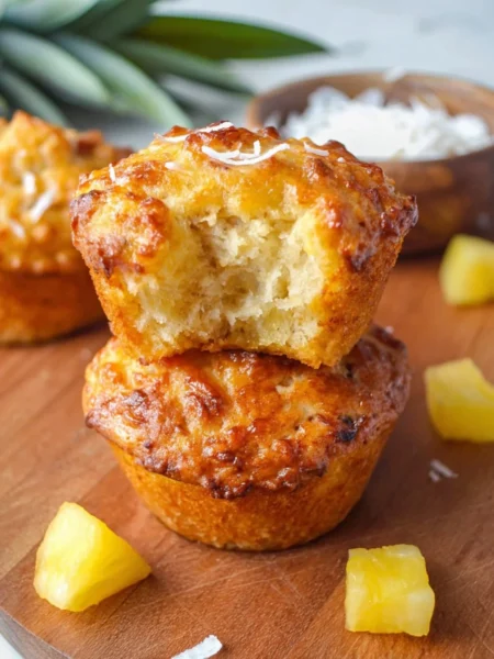 Delicious cottage cheese pineapple coconut muffins on a plate
