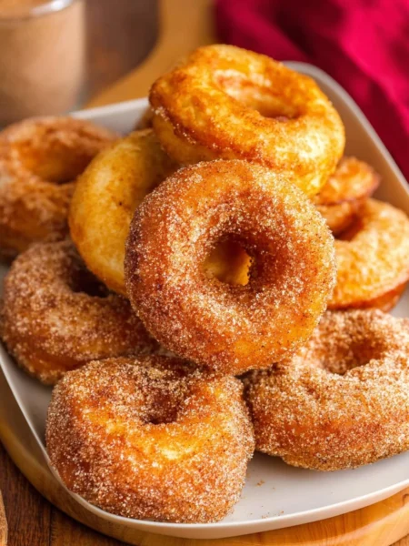 Delicious air fryer apple cider donuts dusted with cinnamon sugar
