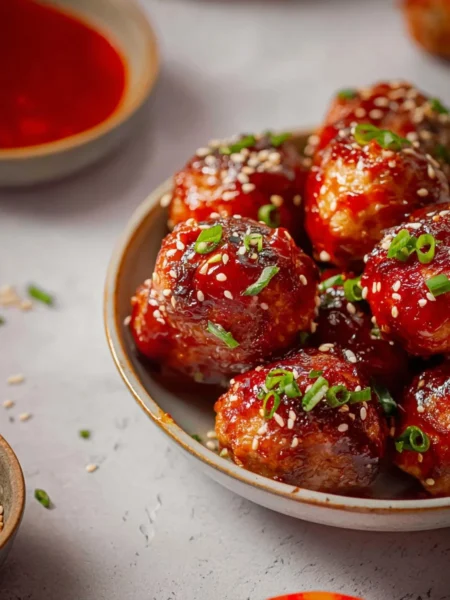 Deliciously crafted easy Korean BBQ meatballs on a plate.