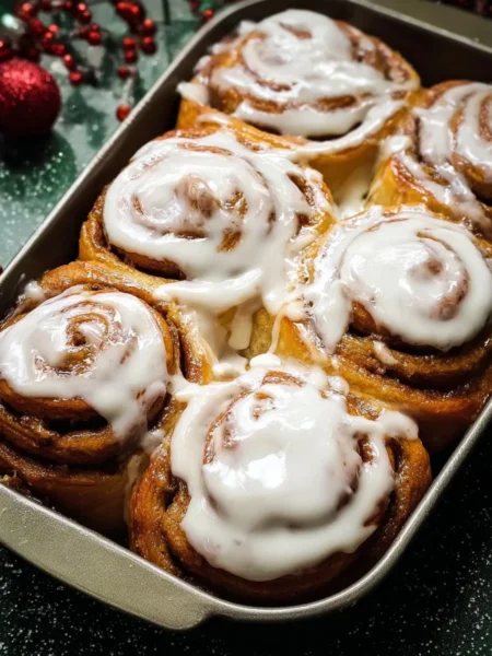 Frosted Gingerbread Cinnamon Rolls topped with creamy icing
