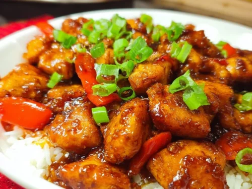 Delicious Honey Pepper Chicken dish with a sweet and spicy glaze.