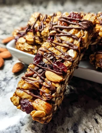 Nutritious homemade granola bars made with oats, nuts, and dried fruits.