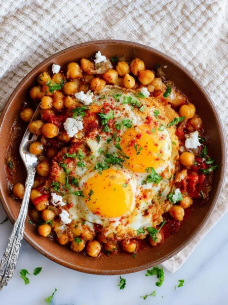 Delicious chickpea fried egg served on a plate with fresh greens.