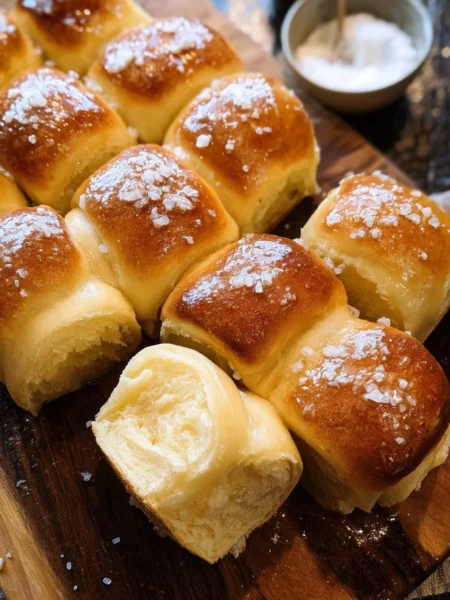 Freshly baked Salted Honey Butter Parker House Rolls served warm